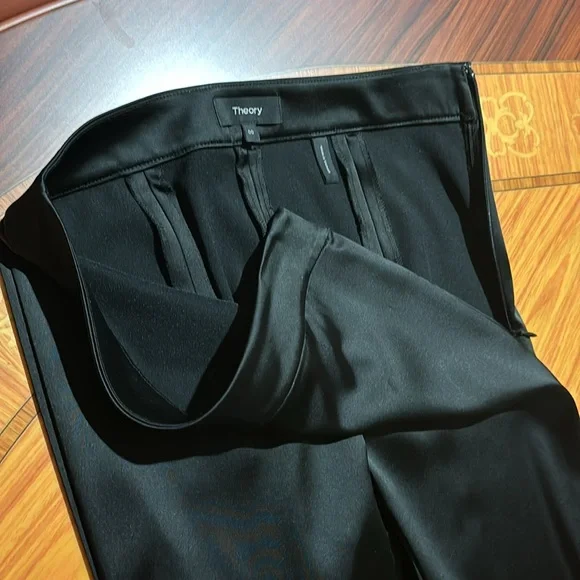 Theory Satin Skinny Zip-Cuff High-Rise Stretch black Trouser Pants sz.00